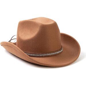 Unisex Ceramal Western With Rhinestone Band Buckle Classic Fedora Felt Cowboy Ha